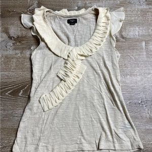 Deletta by Anthropologie Cream Ruffled Shirt Top Size Medium